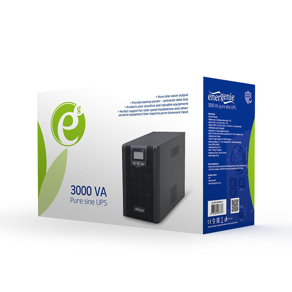 Источник бесперебойного питания Energenie EG-PS3000-01-S 3000VA LCD display, USB